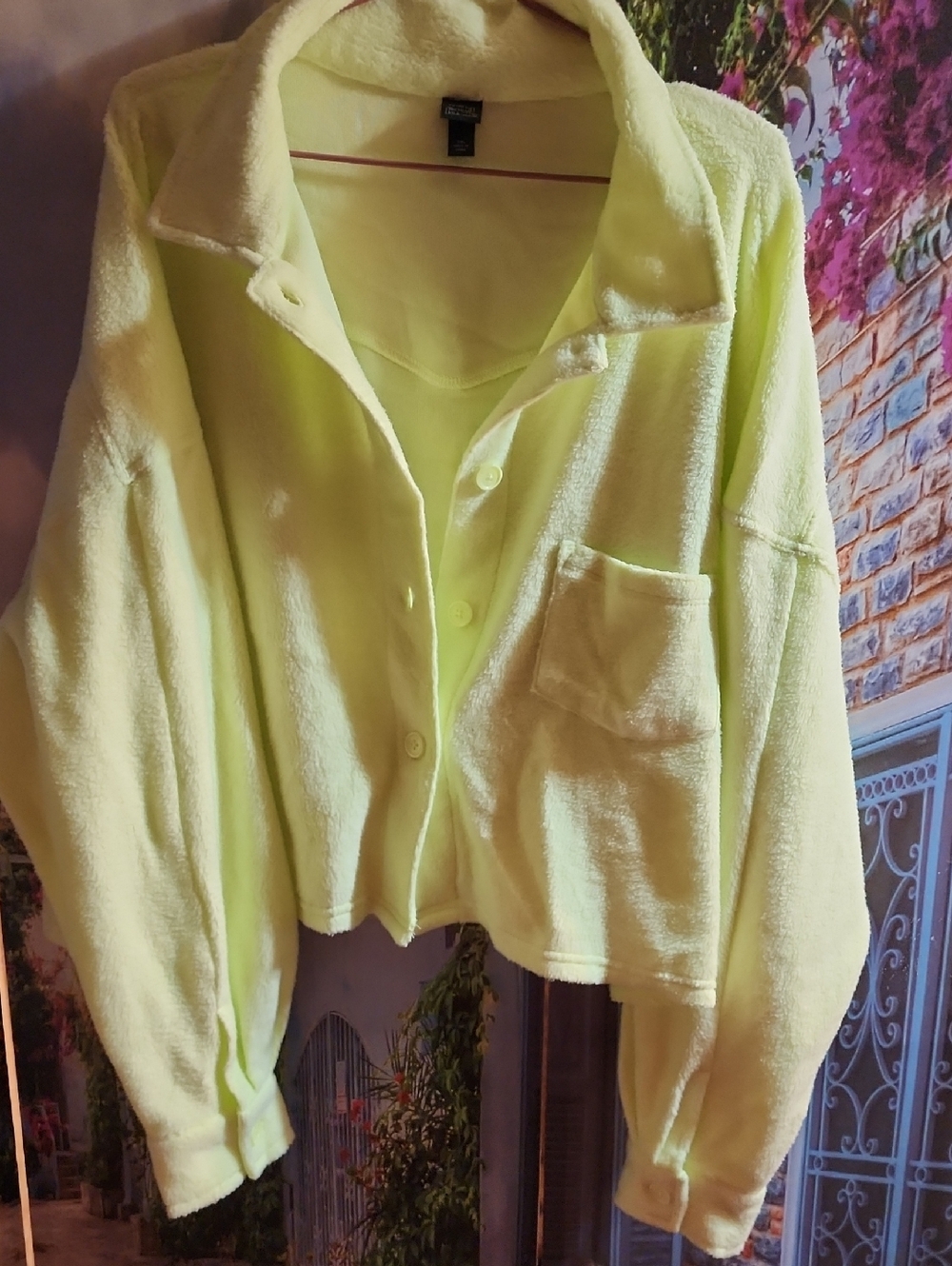Wild And Fable Neon Yellow Terry  Button-Up Crop Top Jacket